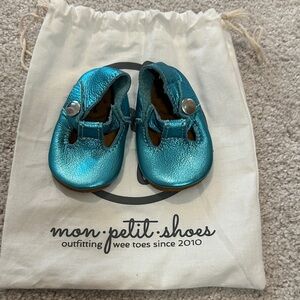 Mon Petit Shoes Mermaid Metallic Aqua leather soft sole shoes